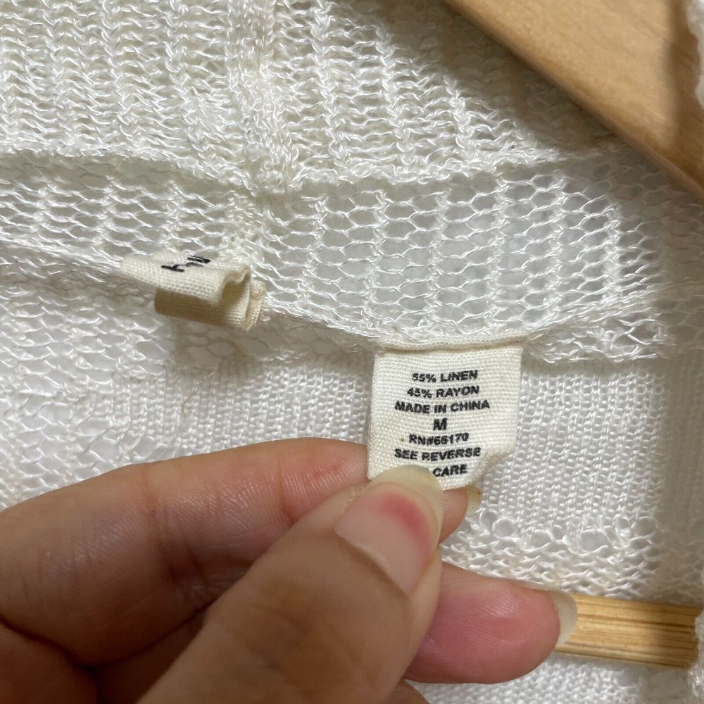 Moth‎ Anthropologie White Knit Cardigan Sweater Crochet Belted Linen M Boho - Picture 8 of 13